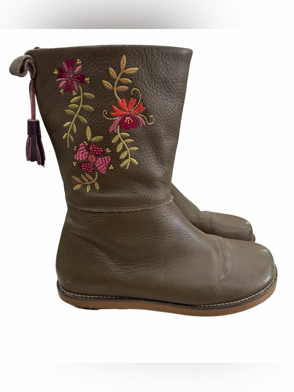 Gudren Sjodren Women’s 7.5 EU 38 Green Leather Floral Calf Boots S5